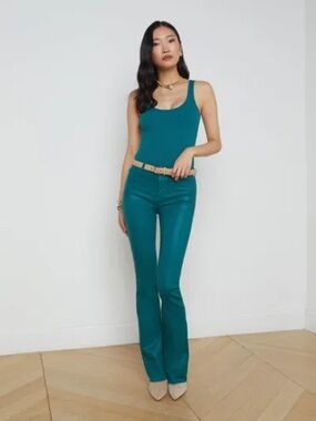 L’AGENCE Ruth Coated High Rise Straight Leg Jeans Teal Green 29 NWOT